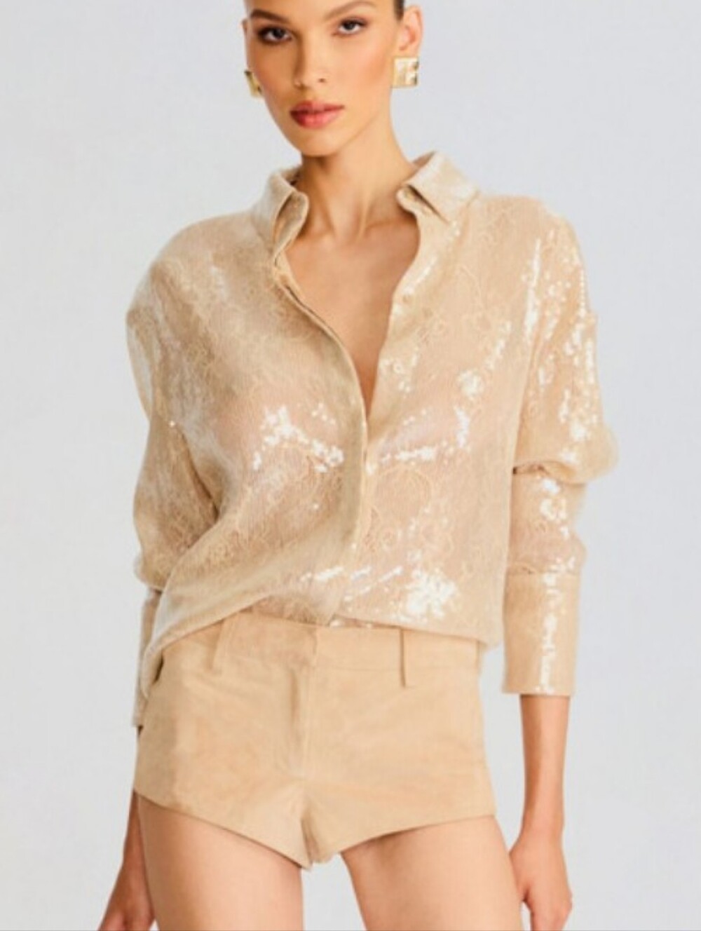 7 For All Mankind Champagne Sequin Button-Down Shirt